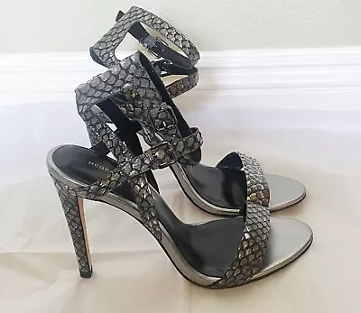 Rebecca Minkoff Leather Metallic Pewter Double Ankle Strap Stiletto Size: 9.5 • $59.99