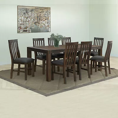 Nowra Dining Table With 8X Linen Upholstered Chair In Chocolate/Oak Colour • $1314.19