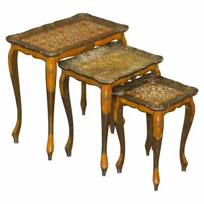 Nest Of Three G Serraglini Firenze Tables Made In Italy Hand Painted Distressed • $746.73