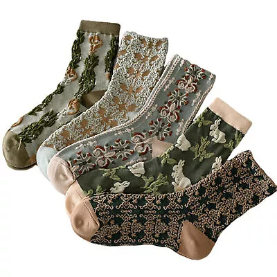 10 Pairs Women Vintage Embroidered Floral Socks Knitted Socks Middle Tube Socks • $26.39