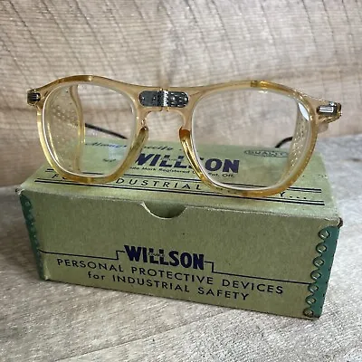 Vtg WILLSON GOGGLES Amber Yellow Glasses Clear Lens Foldable Steampunk Welder • $79.95
