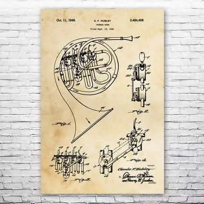 French Horn Patent Poster Print 12 SIZES Horn Player Gift Music Teacher Gift • $15.95