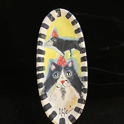 Hand Painted Ceramic Serving Tray” Cat And Crow”Design 13” X 5.5”Original Design • $29