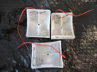 3Pcs White 2x C Cell Battery Holder Case Box  With 6  Wire Leads Made In Japan • $14.95