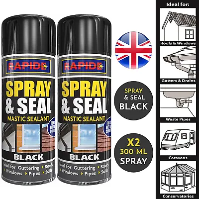 £8.49 • Buy 2X Leak Stop Seal Spray Black Waterproof Mastic Sealant Gutter Roof Pipes 300ml