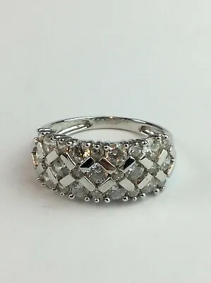  Hallmarked 14K 545 White Gold With  CLEAR STONES  QVC Ring Size UK  O  • £249.95