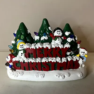 VTG Snowmen Merry Christmas Ceramic Light Up Decor Snowman 1990s NO LIGHT • $24.99