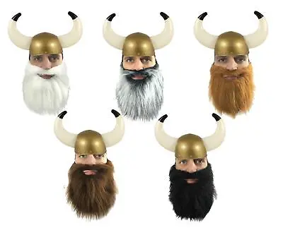 Medieval Norse Warrior Viking Horned Hat & Beard Fancy Dress • £10.95