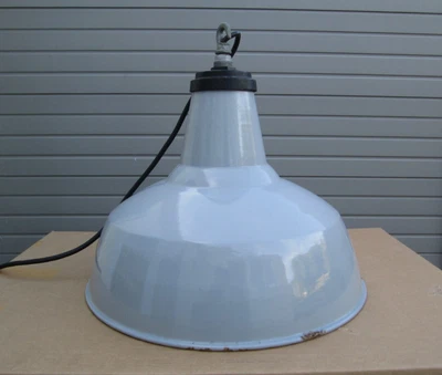 £60 • Buy Vintage 18 Inch Diameter Grey Enamel Industrial Pendant Lamp
