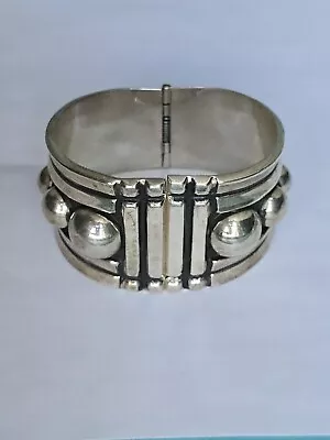 Vintage Sterling Silver Mexico/ Taxco Wide Hinge Cuff Bracelet • $349