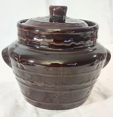 Vintage Marcrest 6” Stoneware Bean Pot - Made In The USA - Daisy & Dots • $18.99