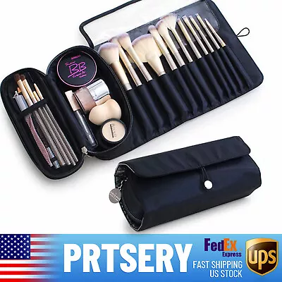 Women Travel Makeup Bag Brush Pencils Grooming Cosmetic Organizer Case Black  • $6.23