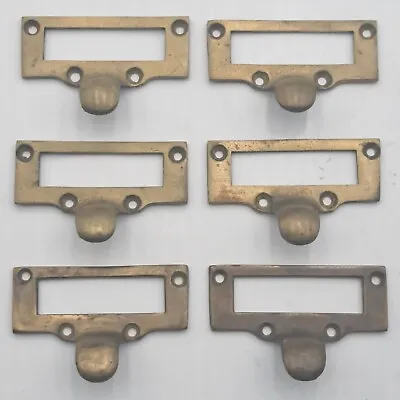 Antique / Vintage Brass Label Card Holders Pulls For Cabinet Hardware Lot Of 6 • $85