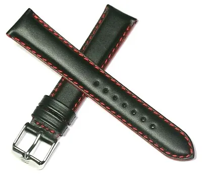 18mm Padded Waterproof Leather Sports Watch Strap Black + Red Stitch Zrc France • £12.95