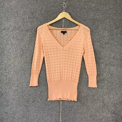 Witchery Women Jumper 8 Pink Long Sleeve V Neck Open Knit Pullover Stretch Small • $21.95
