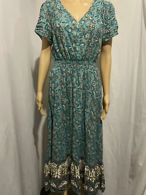 Ladies Size 12 ?  Floral Short Sleeve  Gypsy Boho Maxi Dress • $20