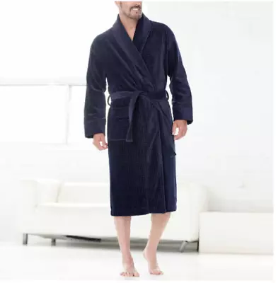 NWT Majestic International Men's Plush Fleece Robe Navy Size S/M • $37