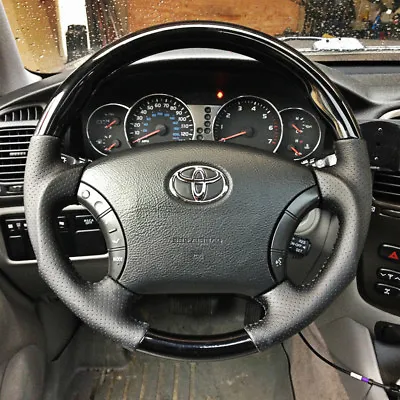 Toyota Land Cruiser FJ100 FJ120 Black PIANO Wood Leather Steering Wheel-SPORTS • $351.95