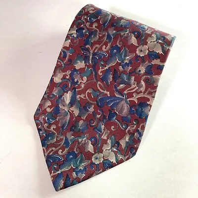 Christian Dior Monsieur Necktie Mens Butterfly Floral Print Red Blue 4  Silk Tie • $14.99