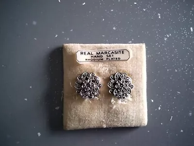 Vintage Real Marcasite Rhodiuum Plated Clip On Earrings • £15.99