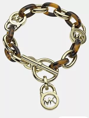 Michael Kors MK Bracelet Gold Tone Tortoise Shell Links Toggle Closure NEW !! • $79