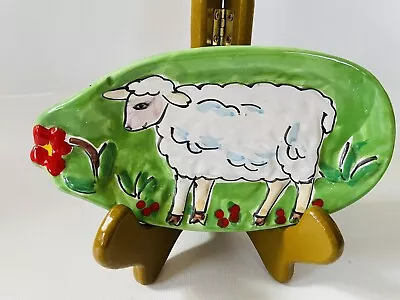 Vintage La Musa Hand Painted Pottery ITALIAN Small Dish Sheep Lamb Spoon Rest • $25