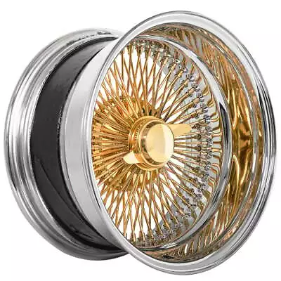 14 15 17  LA Wire Wheels Reverse 100-Spoke Straight Lace Chrome With Gold (W80) • $2999