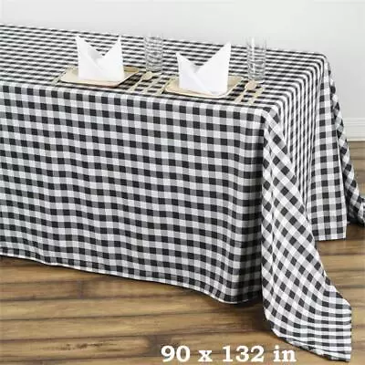 Black White Buffalo Plaid 90x132  RECTANGULAR Polyester Tablecloth Picnic Events • $17.06