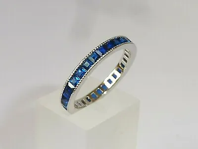 Ladies Art Deco Style 925 Sterling Solid Silver Blue Sapphire Full Eternity Ring • £38.85