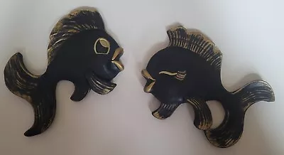 Pair Of VTG 1960 Miller Studio Chalkware Anthropomorphic Fish Black Wall Decor • $20