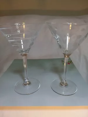 Set Of Two Mikasa Martini Glasses Swirl Polka Dot Etched Crystal Geometric • $18