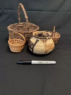 Four Small Hand-woven Vintage Baskets • $12.50