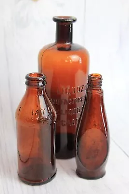 Amber Brown Collectible Bottles Lot Of 3 Liquozone Certo VINTAGE • $18