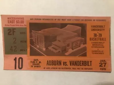 Vanderbilt Vs Auburn 1979 SEC Basketball Ticket Stub Nashville FREE Ship • $6.50