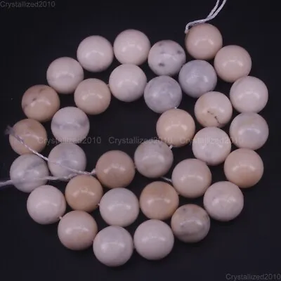 AA Natural Gemstone Creamy Jade Round Spacer Loose Beads 6mm 8mm 10mm 12mm 15.5  • £11.05