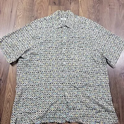 Brioni Shirt Mens Large Button Up 100% Rayon Italy Short Slv Polka Dot Colorful • $79.75