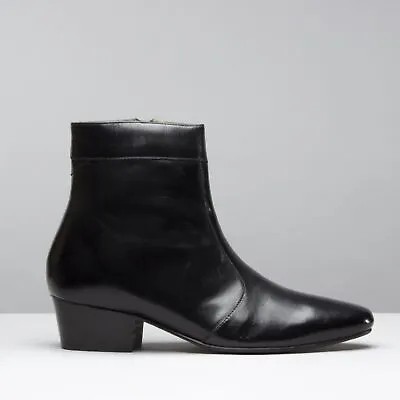 Club Cubano CAESAR Mens Premium Leather Cuban Heel Ankle Boots Black • £88
