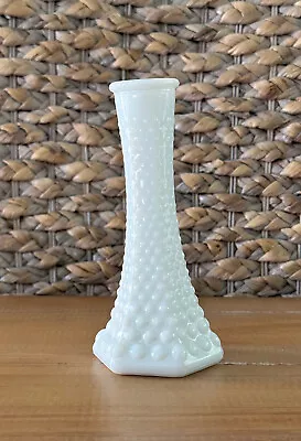 Milk Glass Bud Vase Hobnail Hexagonal Base E.O. Brody Co. 175 Vintage 6  • $10