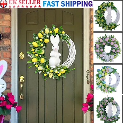 Easter Wreath Hanging Garland Bunny Rabbit Eggs Home Spring Floral Door Decor UK • £11.99