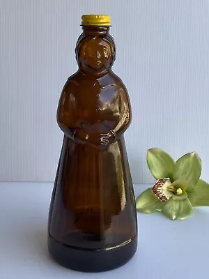 VINTAGE Mrs. Butterworth Amber Brown Glass Syrup Bottle With Lid 10 Inch 1970s • $19.99