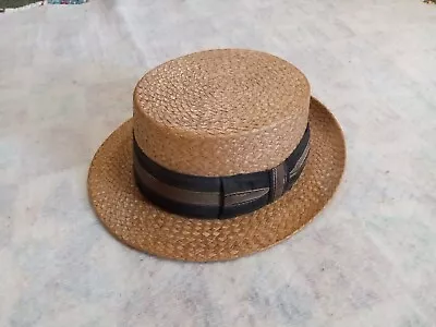 Vintage 1920s Italian Made Boater Straw Hat Handmade Men's 7⅛ Flat Top Very Nice • $119