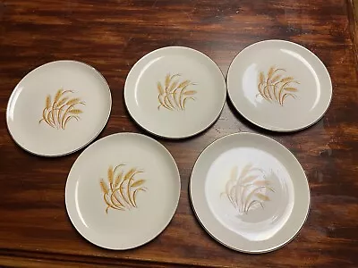 Homer Laughlin Golden Wheat Luncheon Plates 22K Gold Trim 9.25  Set Of 5 Vintage • $25