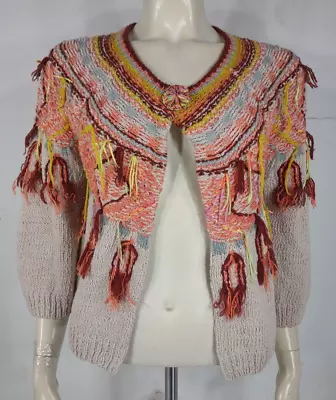 Moth Beige Orange Colorful Tassel Single Button Cardigan Sweater Ladies Small • $32.89