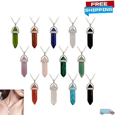 Crystal Necklace Gemstone Pendant Natural Chakra Stone Energy Healing With Chain • $4.99