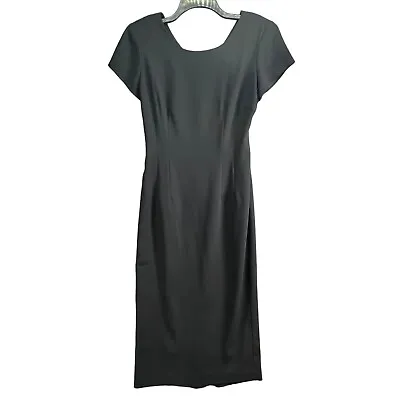 Vintage Kamisato Womens Cut Out Midi Dress Size 10 Black Short Sleeve V Back Zip • $48.88