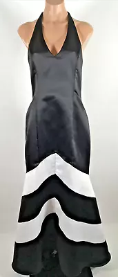 JESSICA MCCLINTOCK VINTAGE EVENING GOWN Halted BLACK WHITE Prom 90s Y2k Sz 8 • $120