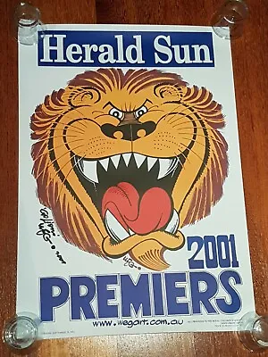 $40 • Buy Signed 2001 WEG Brisbane Lions AFL / VFL Premiership Poster Herald-Sun Scanlens