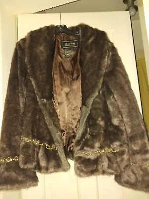 Terry Lewis Brown Faux Mink Waist Coat High-end Luxury Jewelry Hemline Large • $159.99