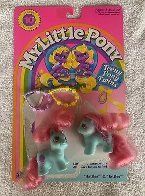 Vintage 1991 MLP Teeny Pony Twins Rattles & Tattles G1 W/Necklaces & Backcard • $54.60