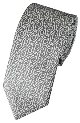 Geometric Grey Wedding Tie Formal For Suits Mason Wear Black Tie Patterned New • £10